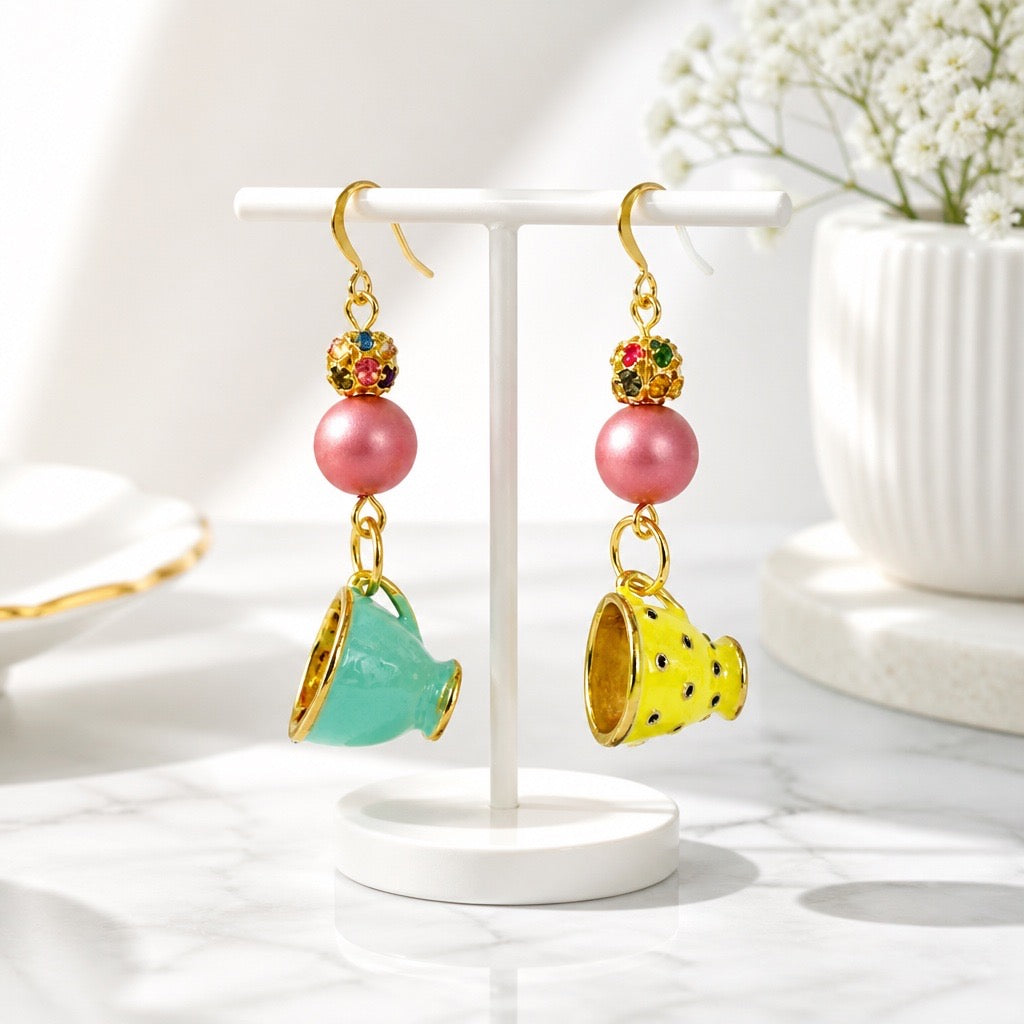 Whimsical Mismatched Teacup Earrings