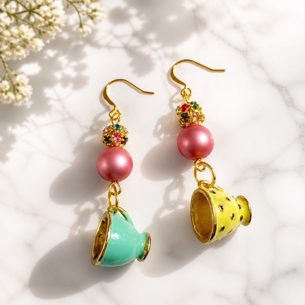 Whimsical Mismatched Teacup Earrings