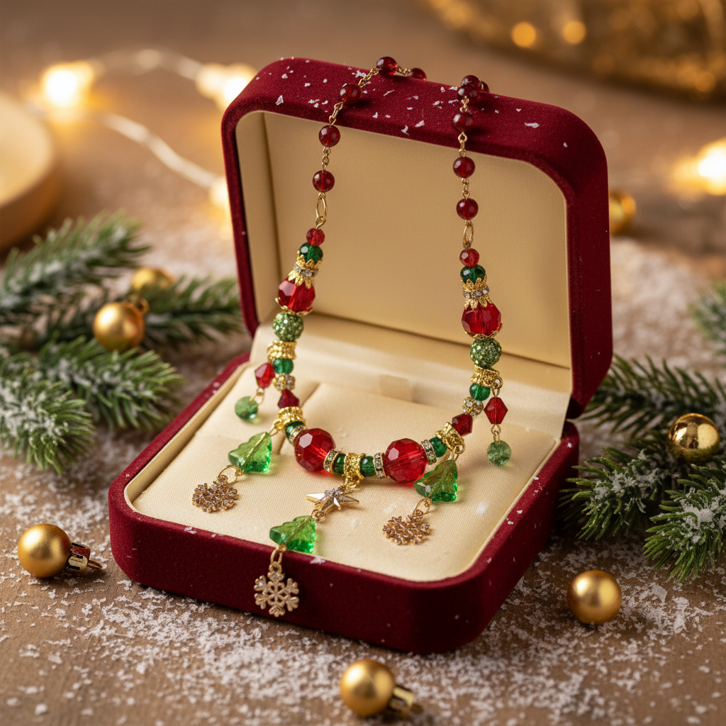 Christmas Tree Statement Necklace with Snowflake Dangles