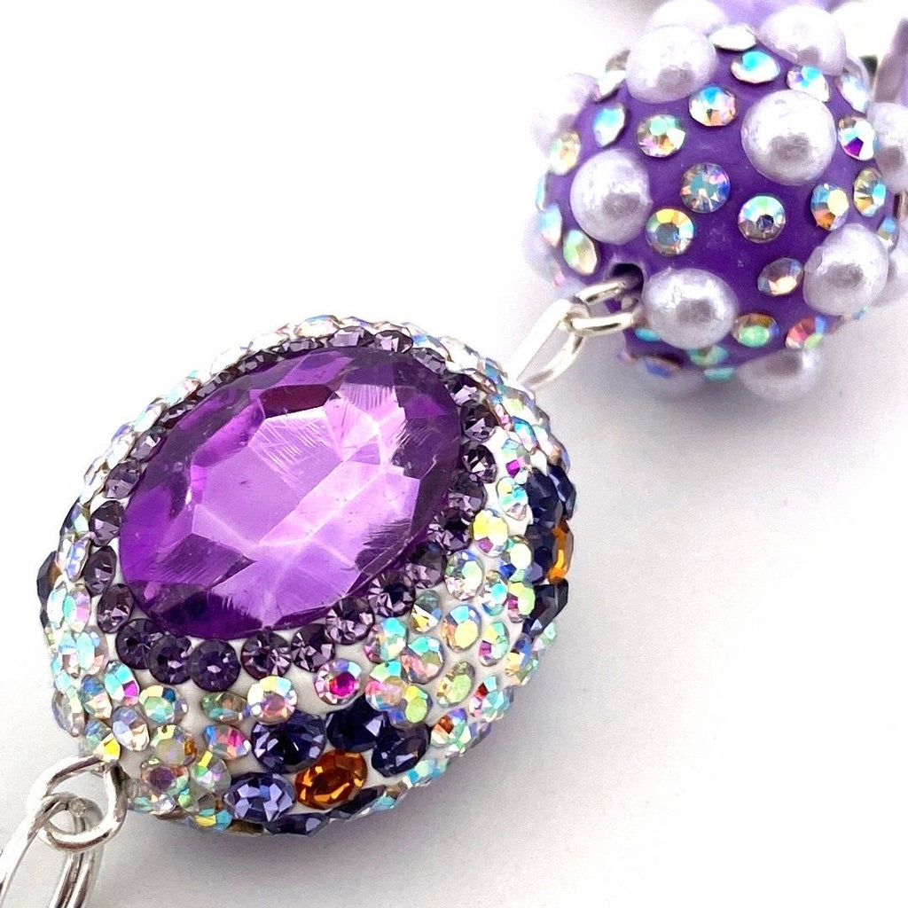 Sparkly Purple Beaded Necklace: Bow Pendant, Amethyst Gemstones