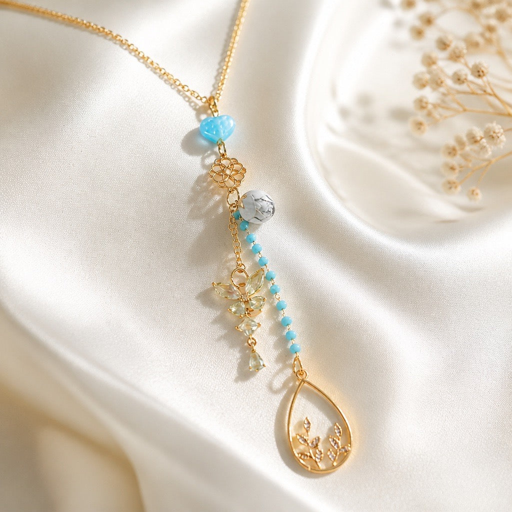 Light Blue Floral Butterfly Necklace