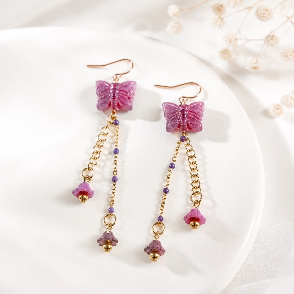 Butterfly Floral Tassel Earrings