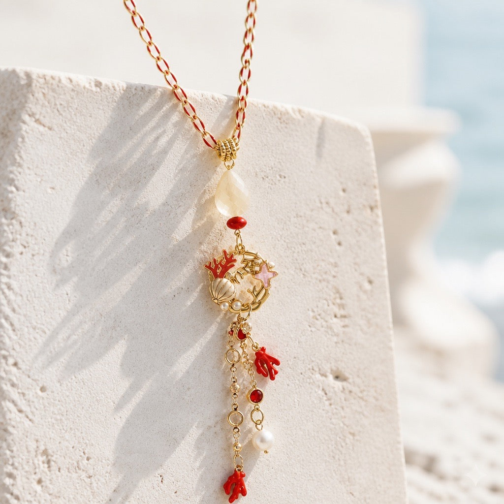 Coral Chain Tassel Necklace