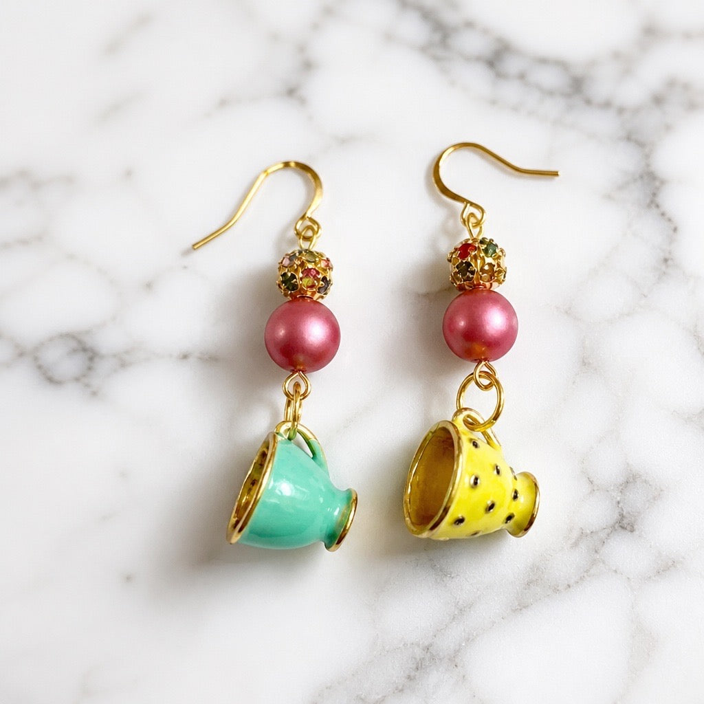Whimsical Mismatched Teacup Earrings