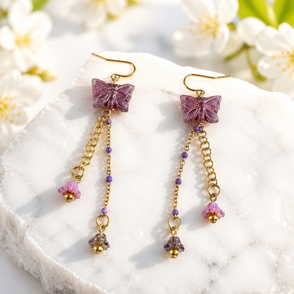 Butterfly Floral Tassel Earrings
