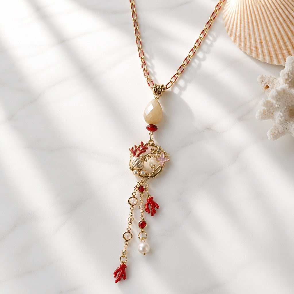 Coral Chain Tassel Necklace