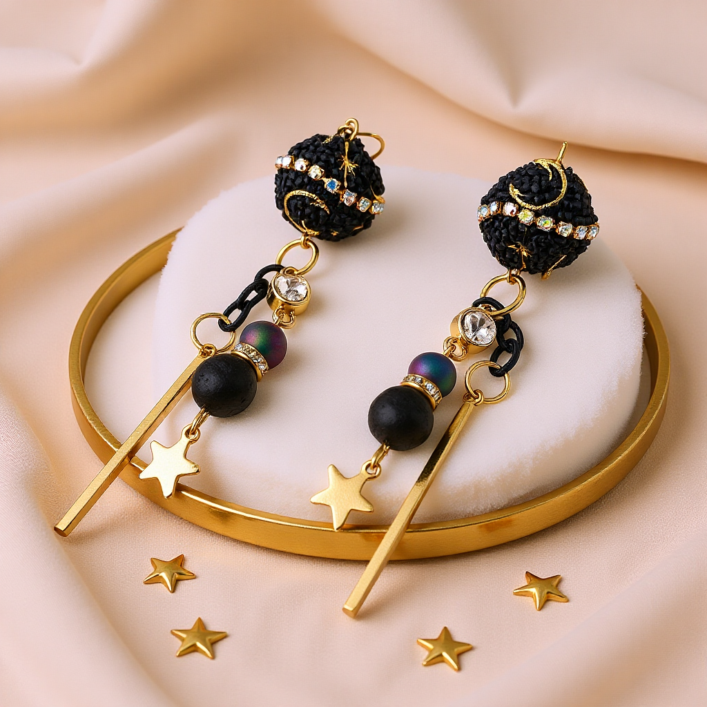 Celestial Druzy Agate and Lava Earrings