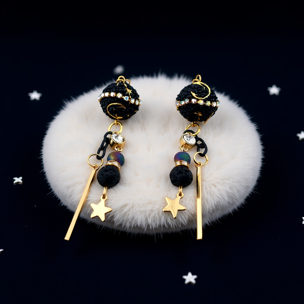 Celestial Druzy Agate and Lava Earrings