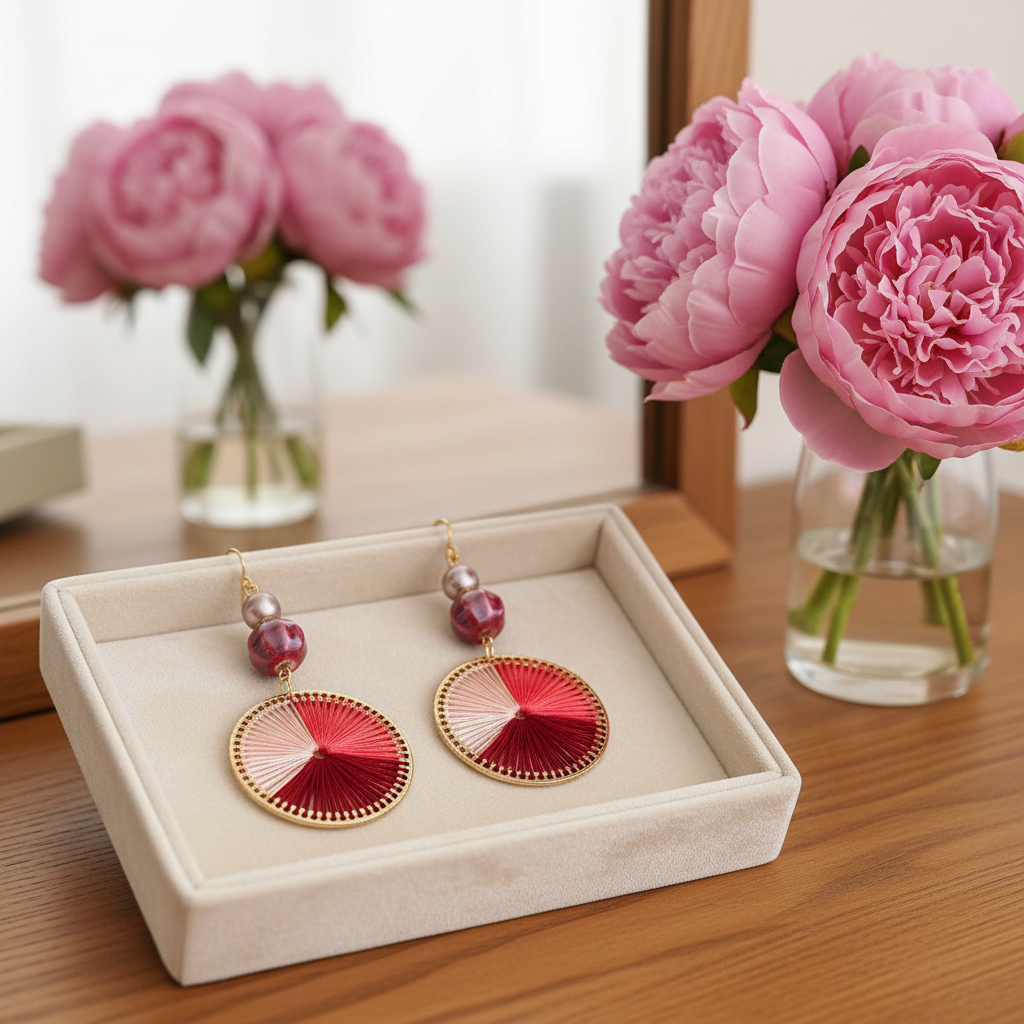 Cranberry Red Ombre Woven Earrings