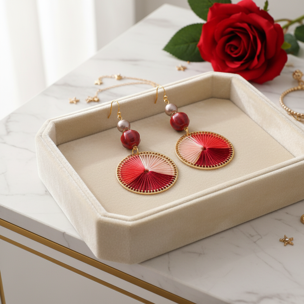 Cranberry Red Ombre Woven Earrings