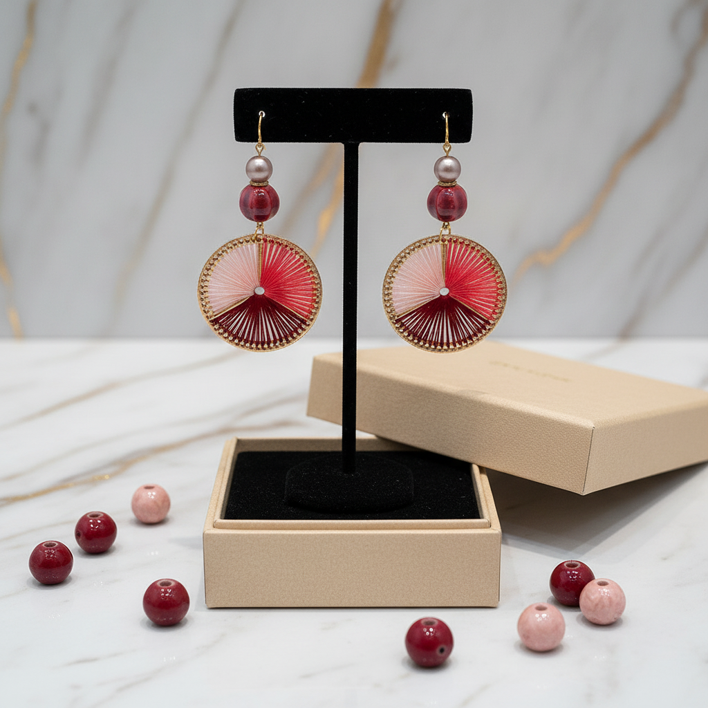 Cranberry Red Ombre Woven Earrings