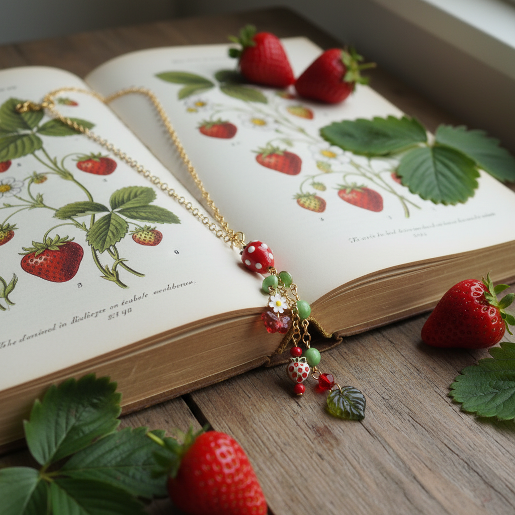 Strawberry Nature-Inspired Dangle Necklace