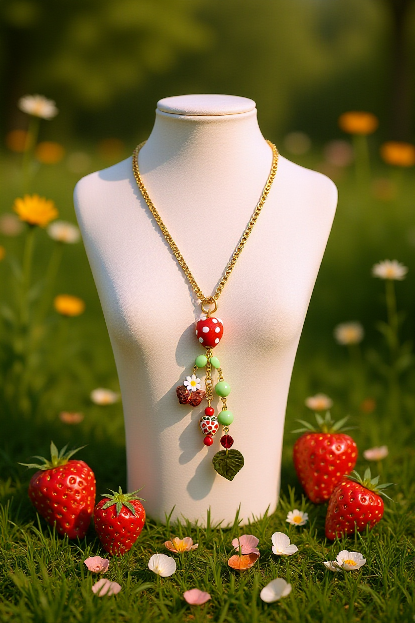 Strawberry Nature-Inspired Dangle Necklace