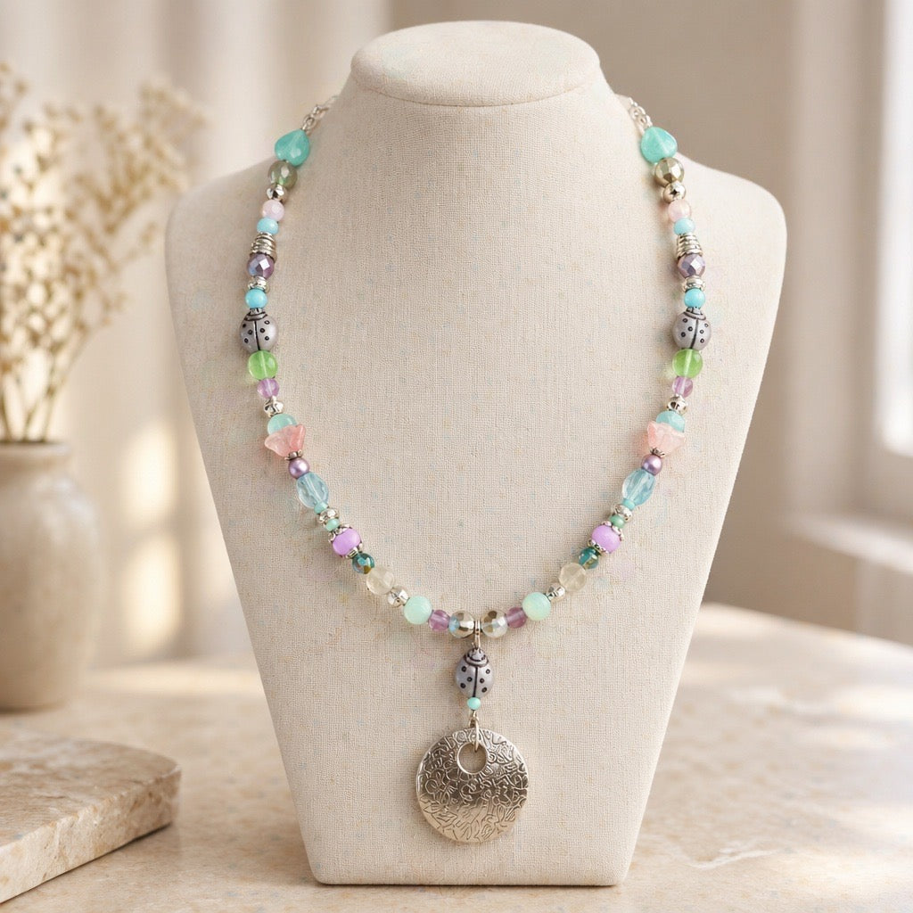 Pastel Beaded Floral Necklace