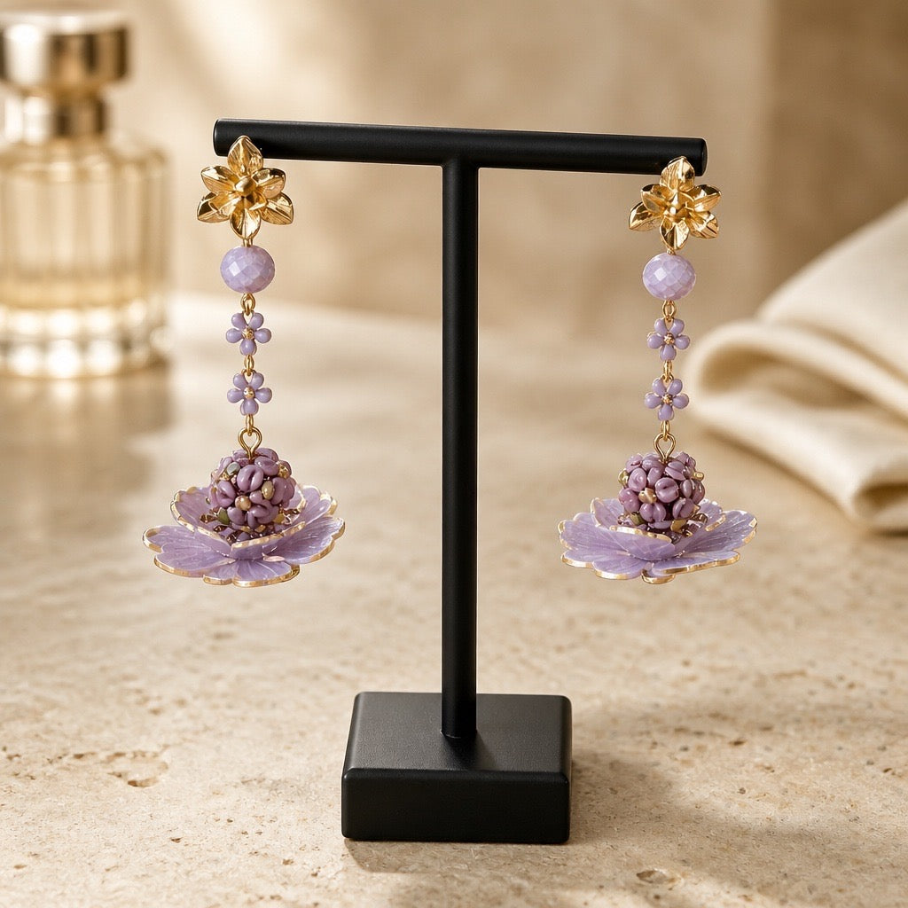Lavender Floating Flower Earrings