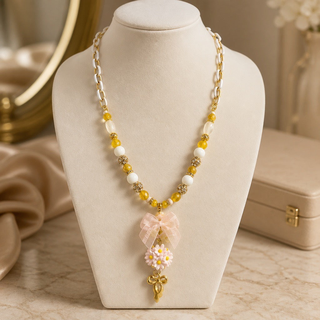 Yellow Floral Bow Necklace w/ Citrine