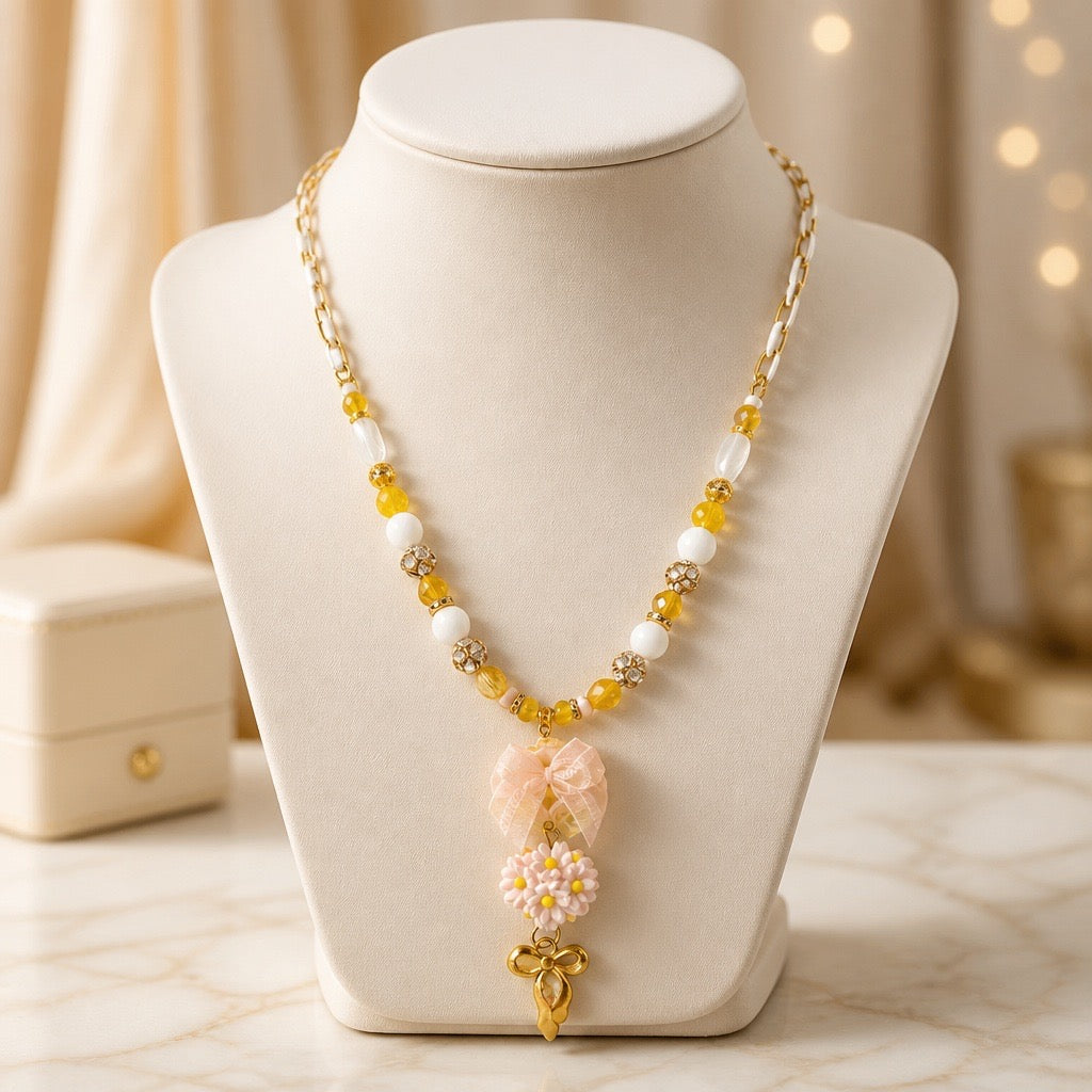 Yellow Floral Bow Necklace w/ Citrine
