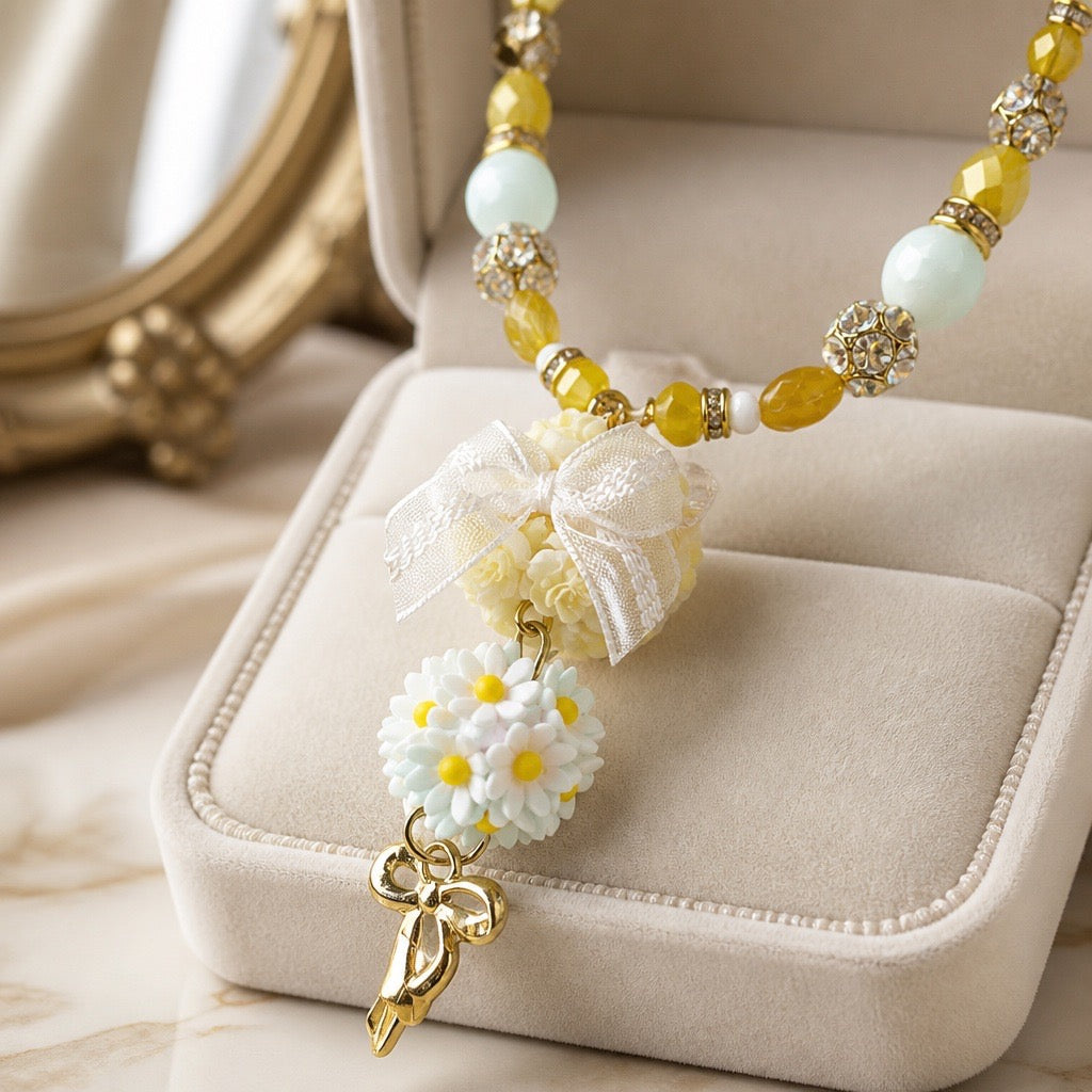 Yellow Floral Bow Necklace w/ Citrine