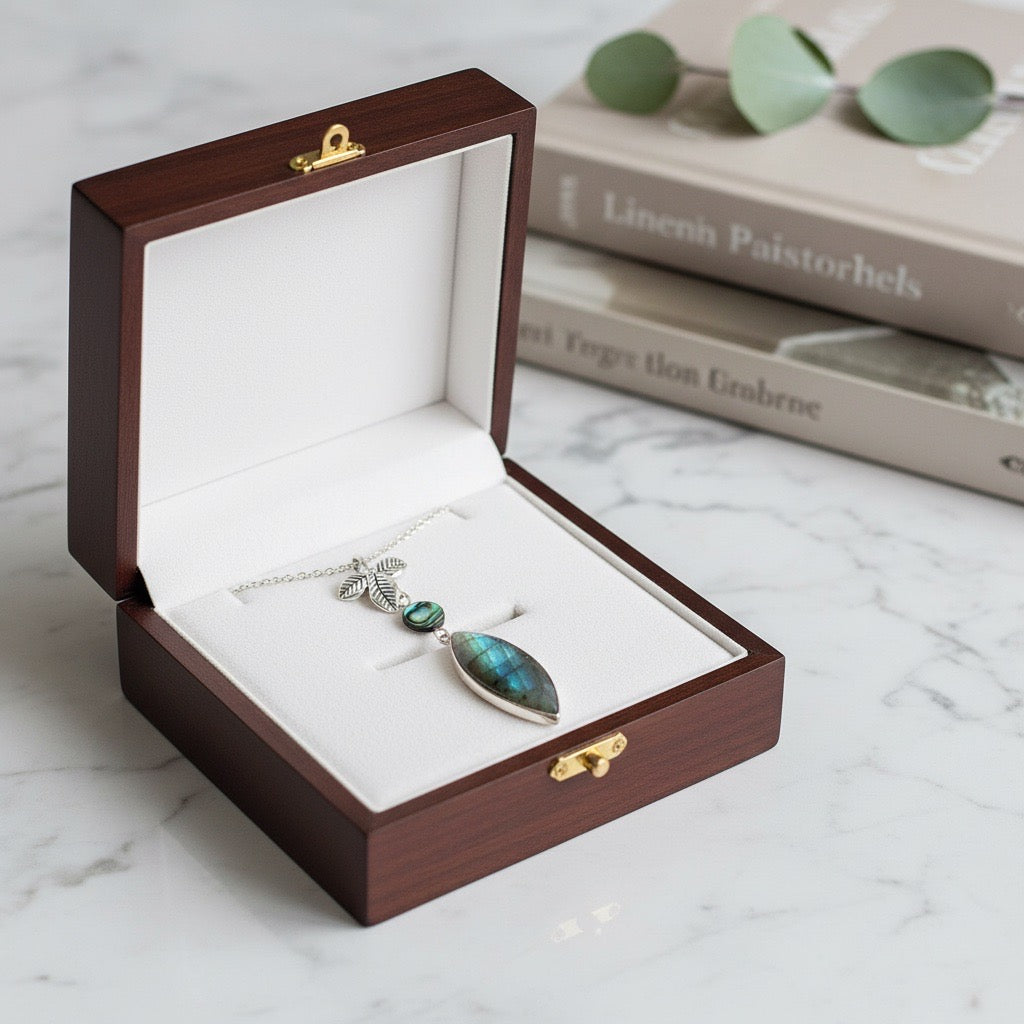 Labradorite and Abalone Leaf Necklace