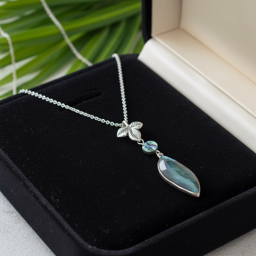 Labradorite and Abalone Leaf Necklace
