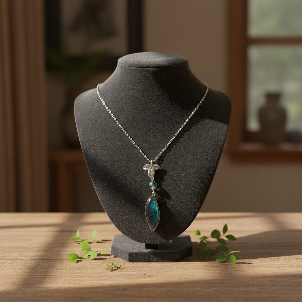 Labradorite and Abalone Leaf Necklace