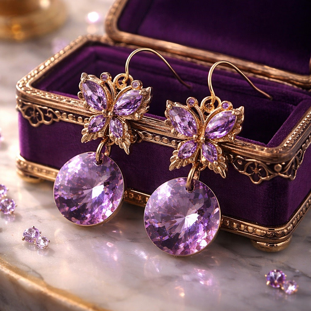 Purple Austrian Crystal Butterfly Earrings