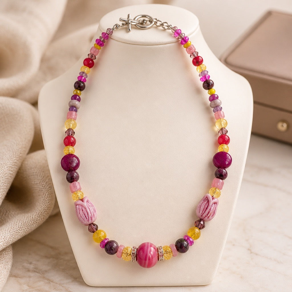 Agate & Citrine Tulip Necklace