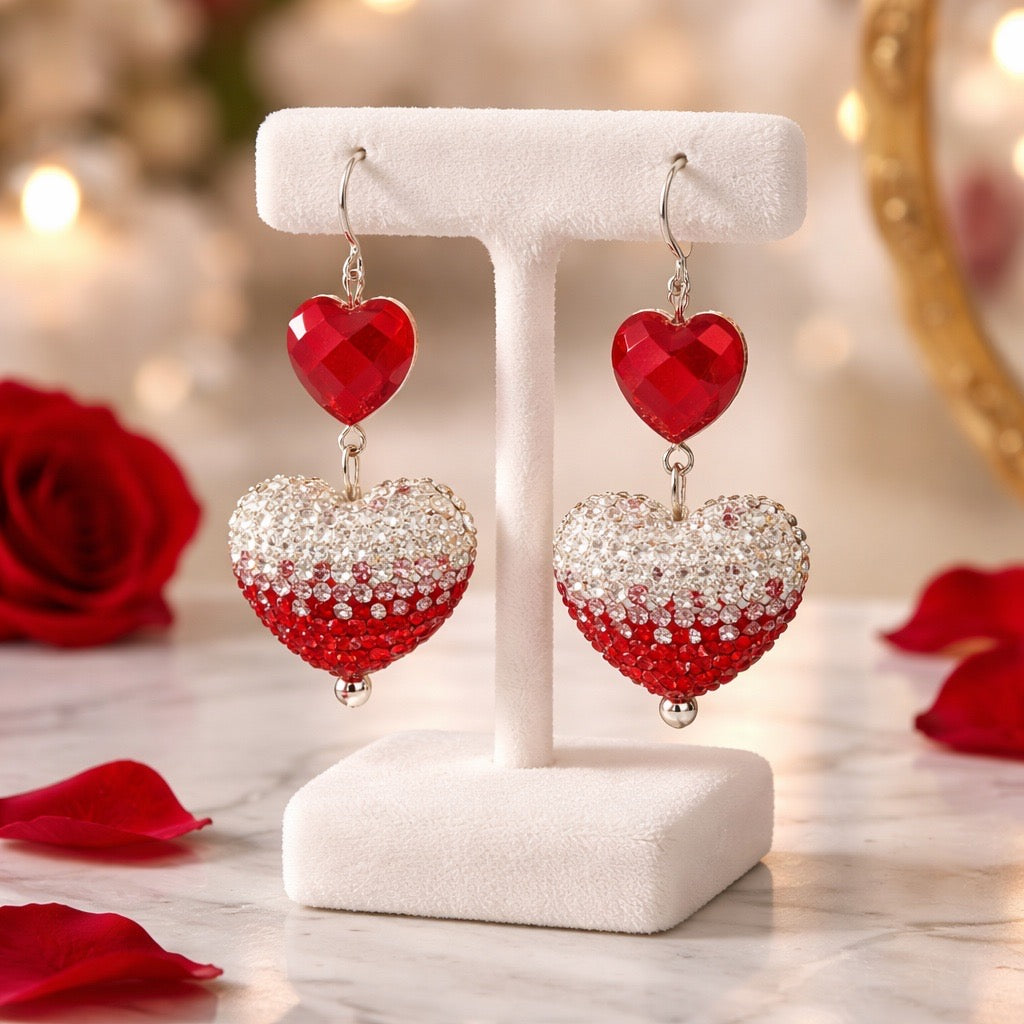 Sparkly Rhinestone Heart Earrings