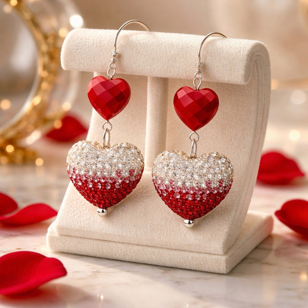 Sparkly Rhinestone Heart Earrings