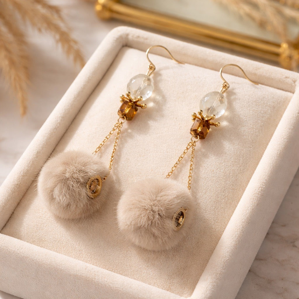 Tan Fuzzy Earrings