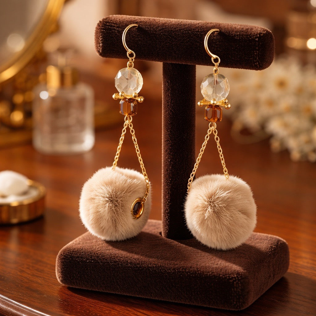 Tan Fuzzy Earrings