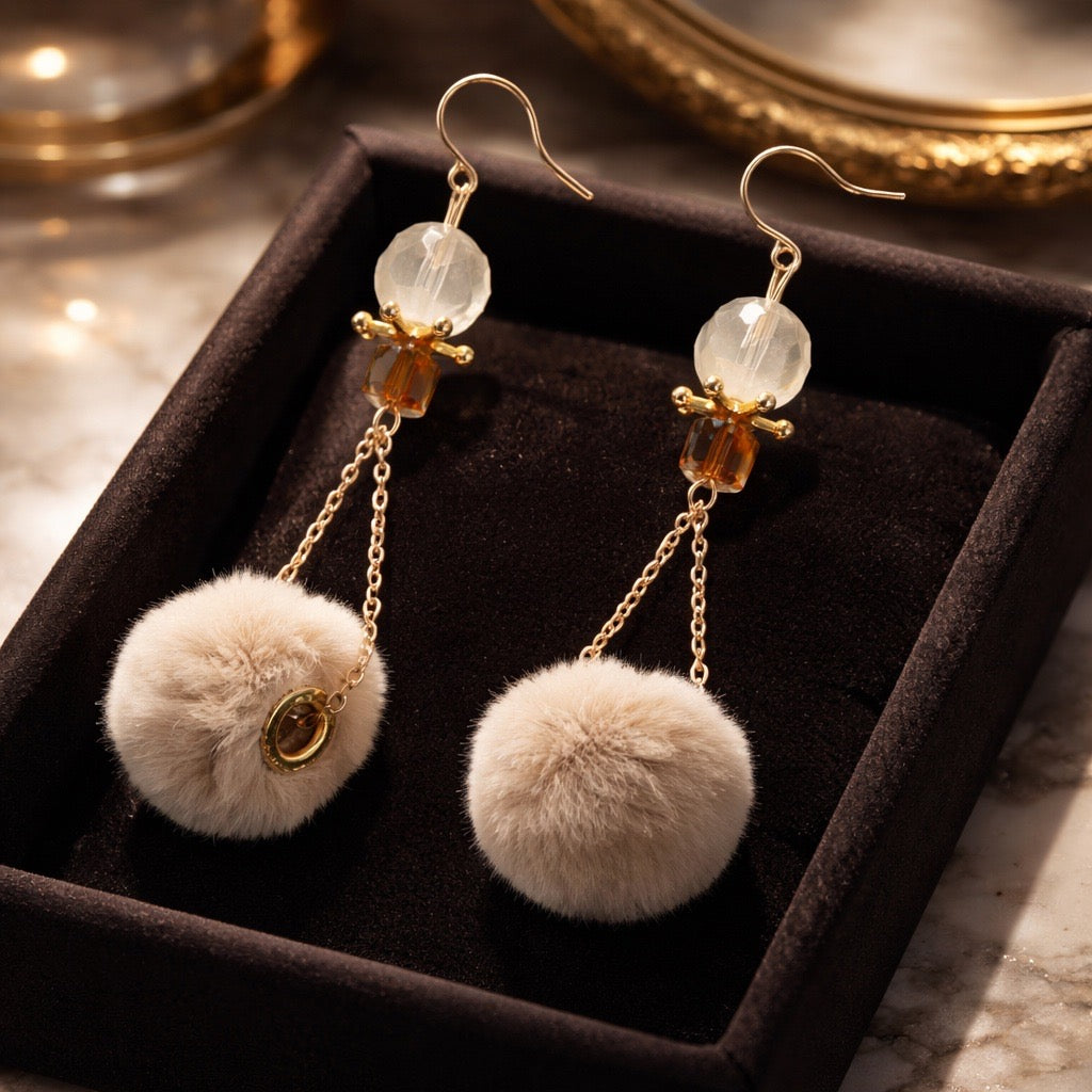 Tan Fuzzy Earrings