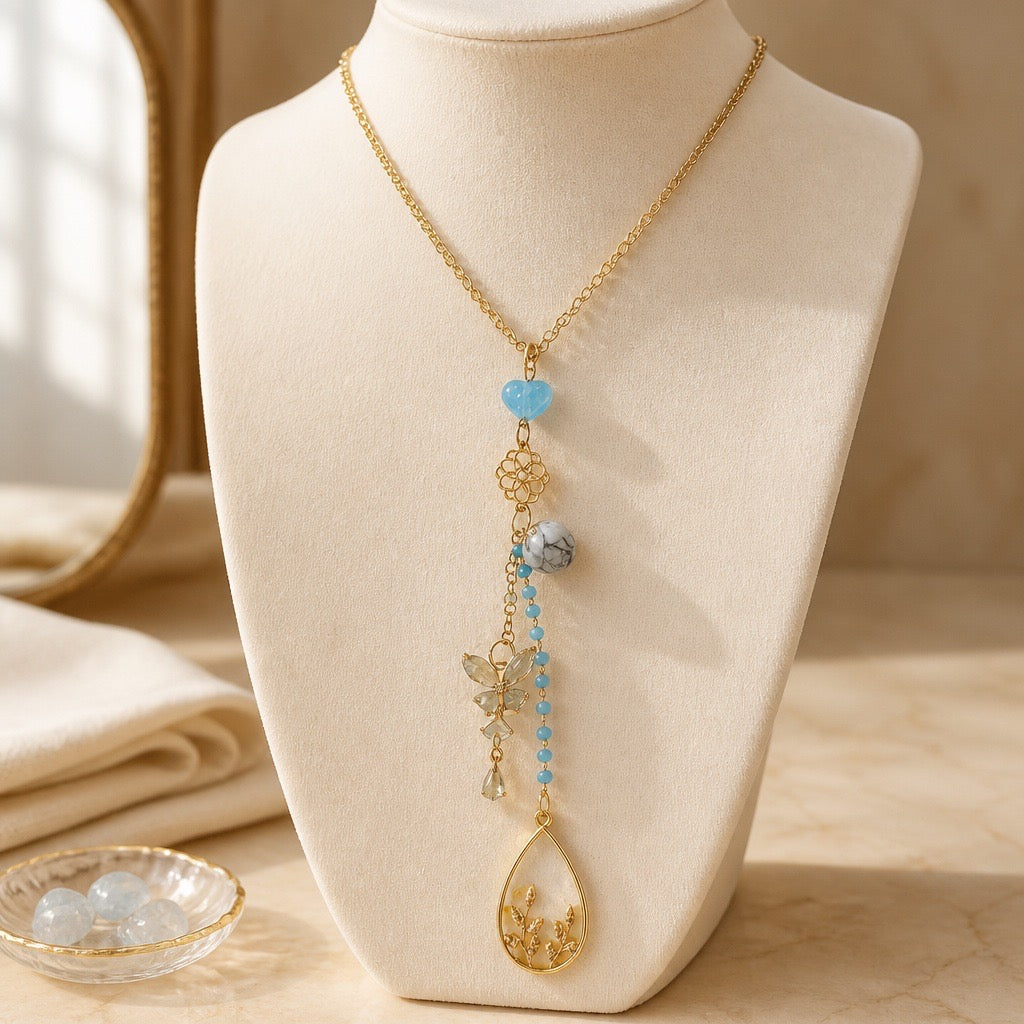 Light Blue Floral Butterfly Necklace