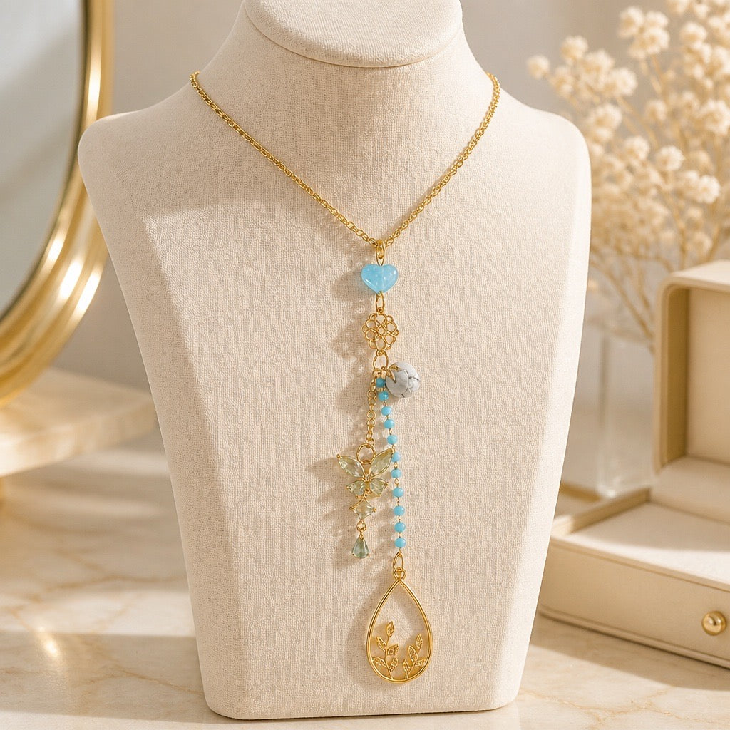 Light Blue Floral Butterfly Necklace