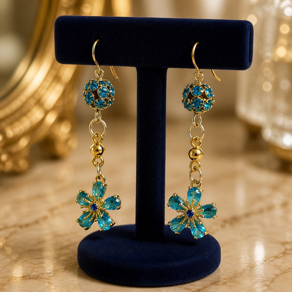 Cubic Zirconia Sparkly Flower Drop Earrings