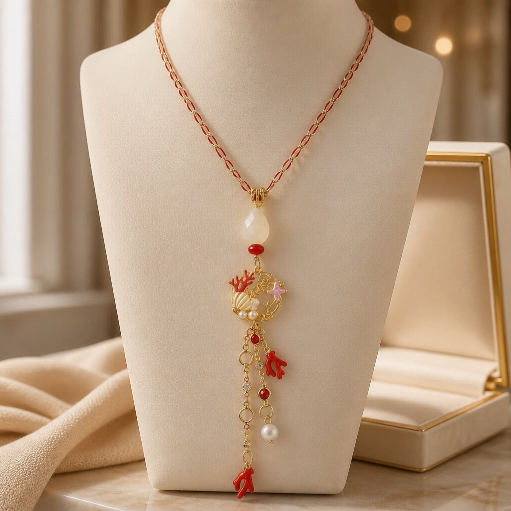 Coral Chain Tassel Necklace