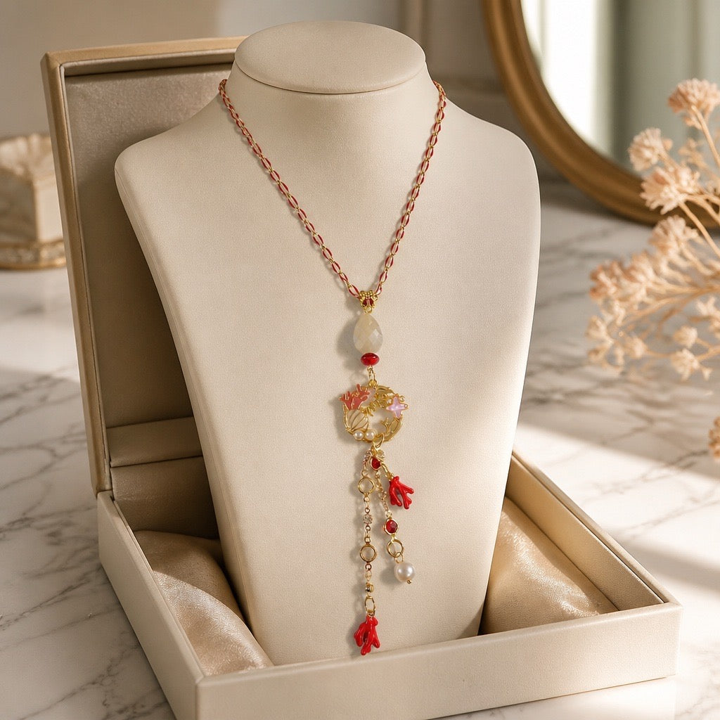 Coral Chain Tassel Necklace