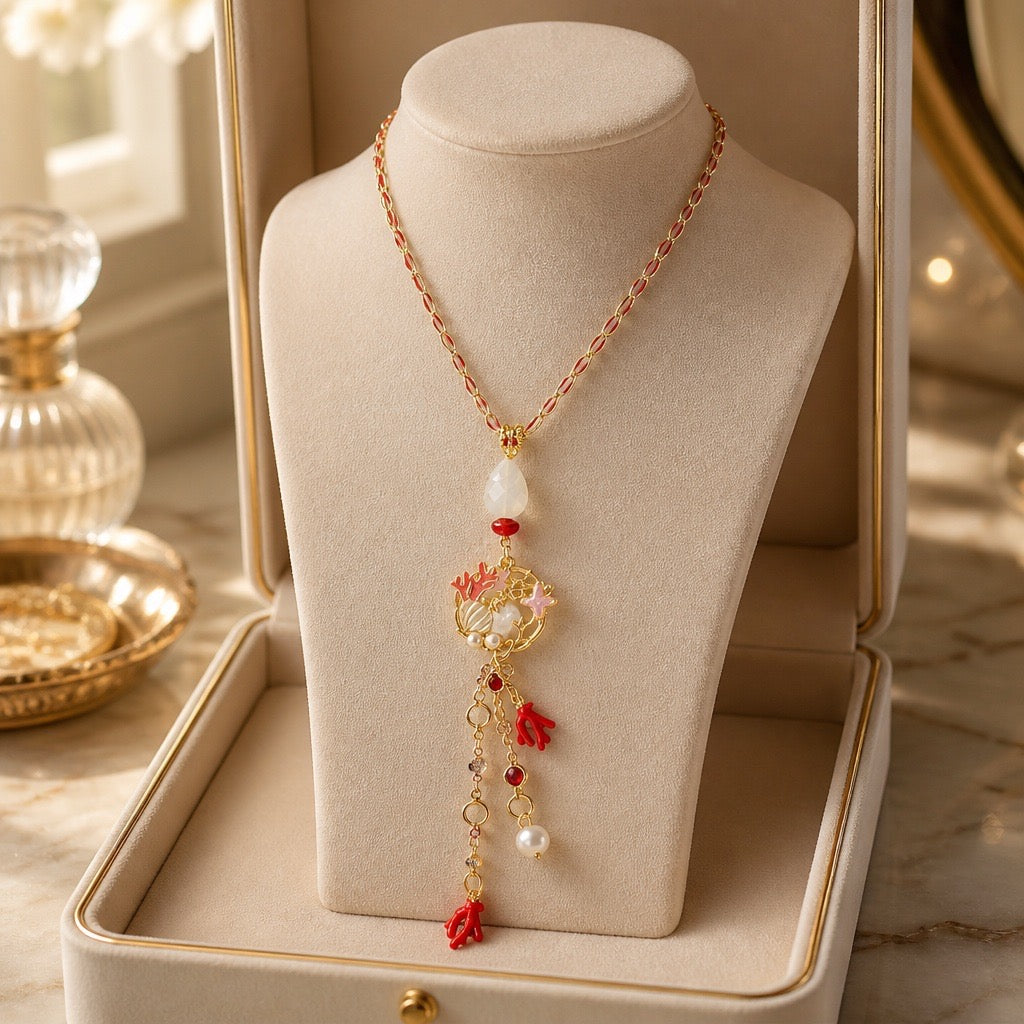 Coral Chain Tassel Necklace