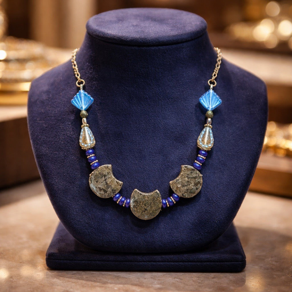 Bronzite Moons with Purple Jade Bronze Necklace
