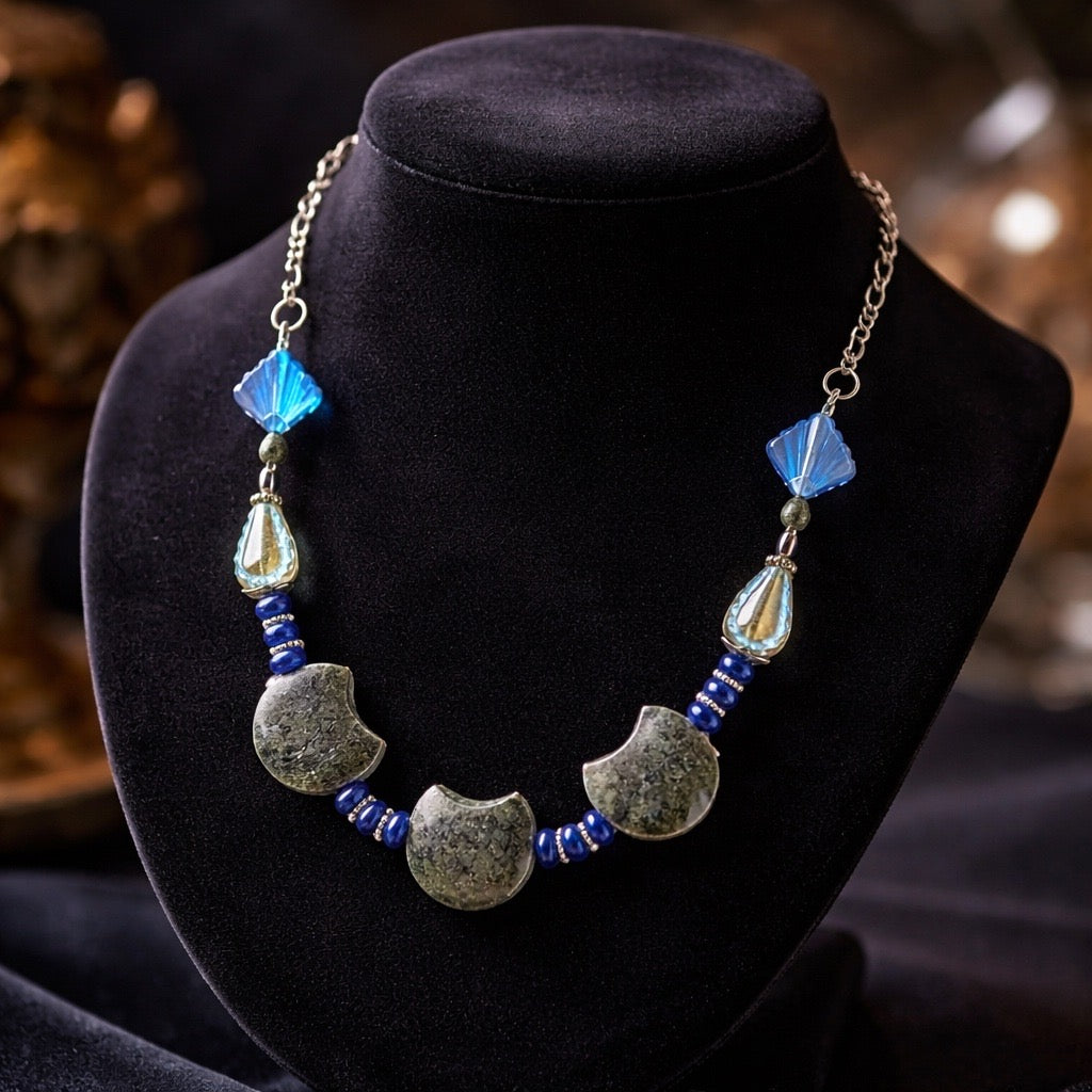 Bronzite Moons with Purple Jade Bronze Necklace