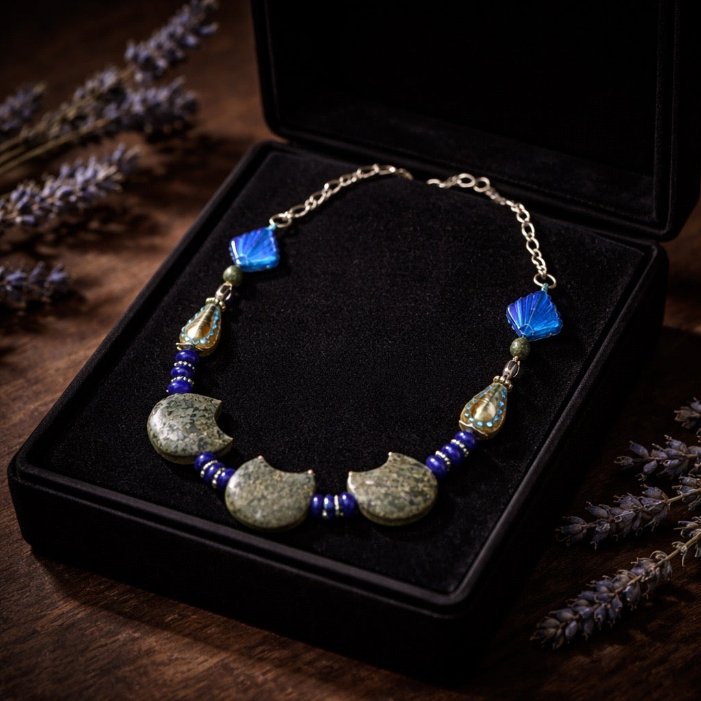 Bronzite Moons with Purple Jade Bronze Necklace