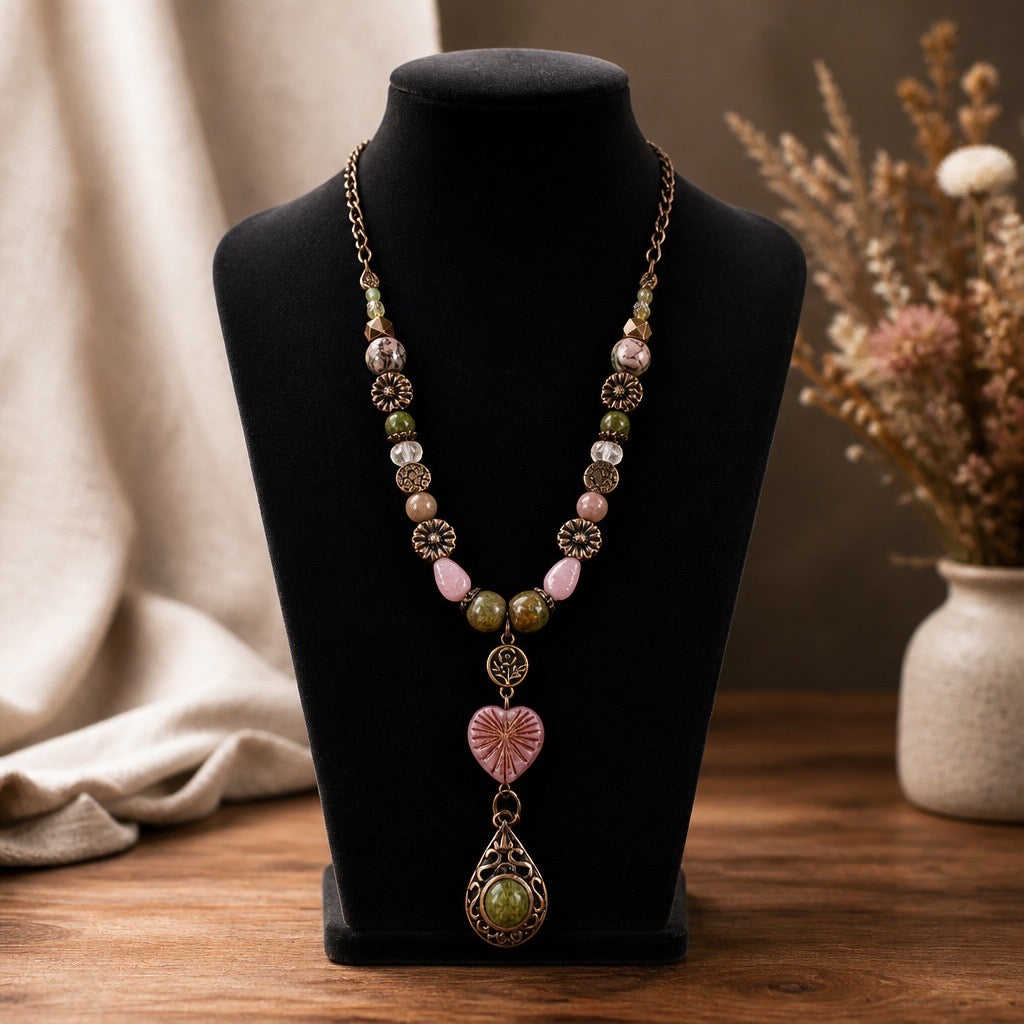 Copper, Unakite, & Rhodonite Necklace