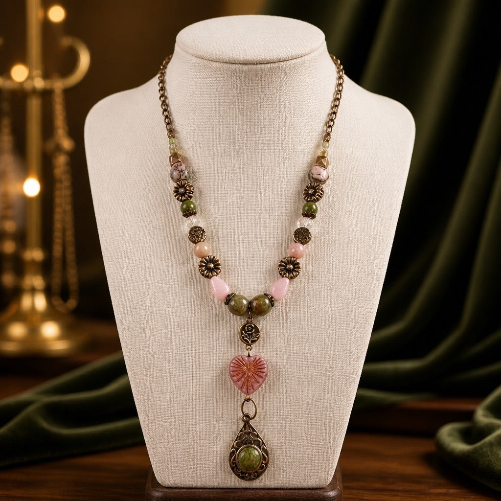Copper, Unakite, & Rhodonite Necklace