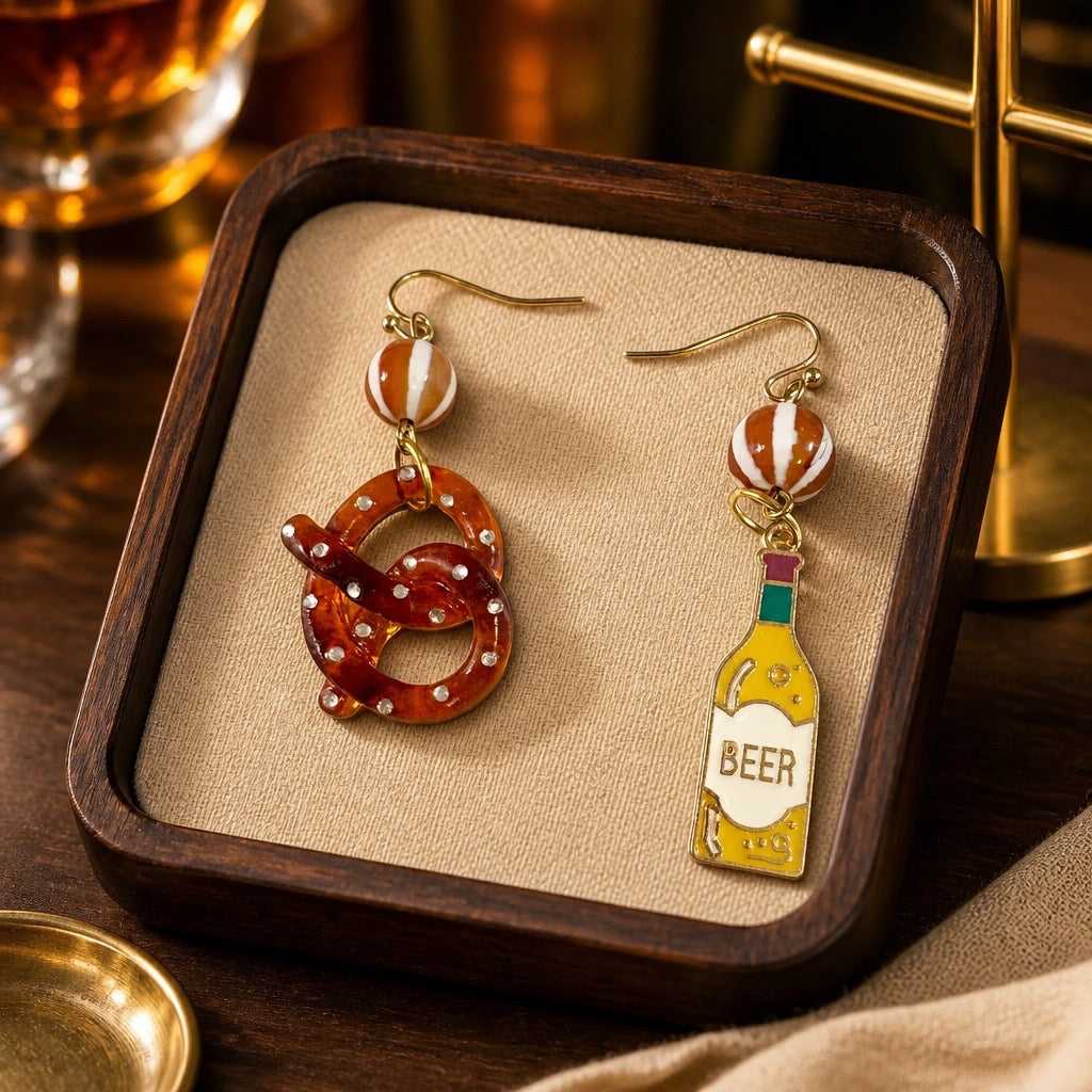 Pretzel and Beer Mismatched Earrings