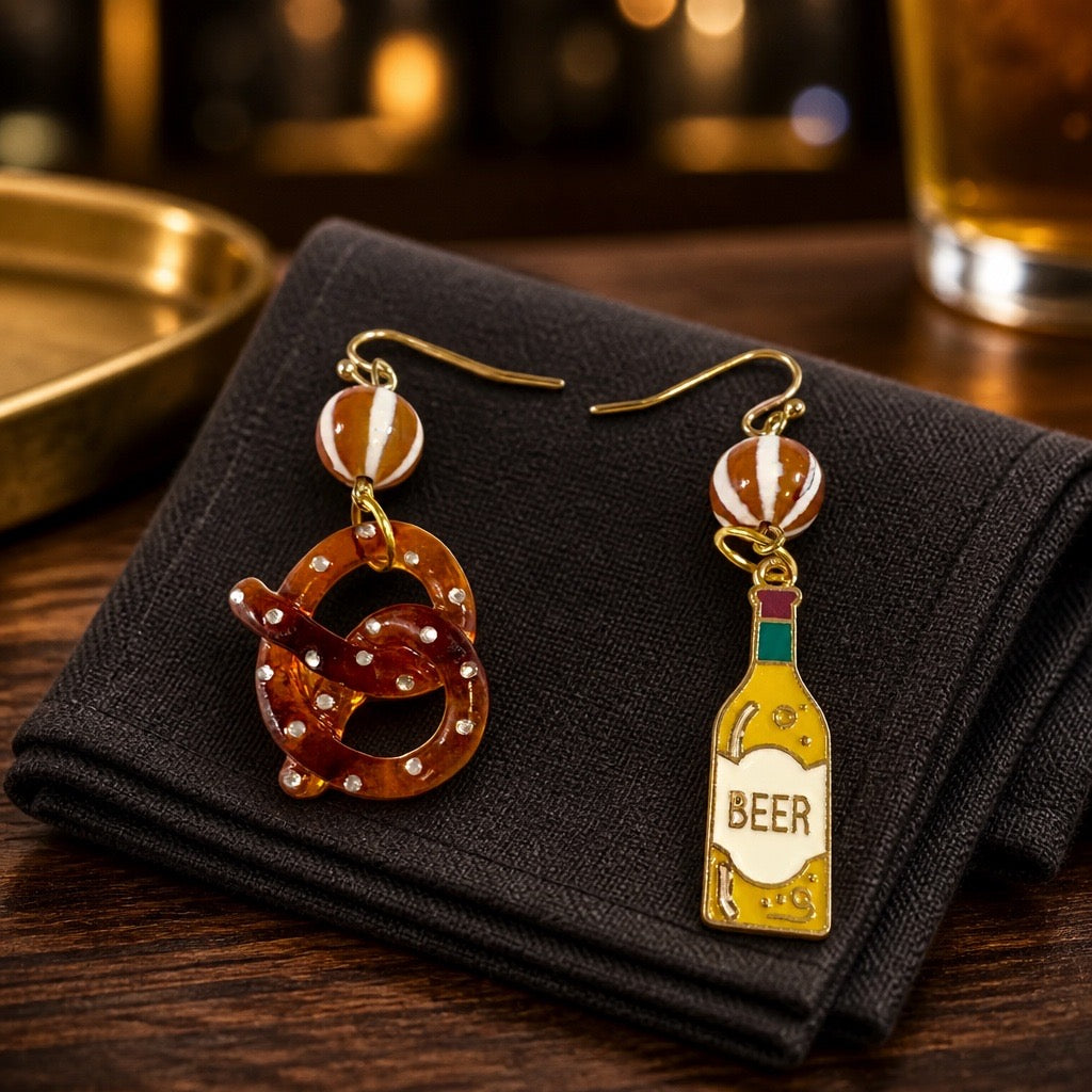 Pretzel and Beer Mismatched Earrings