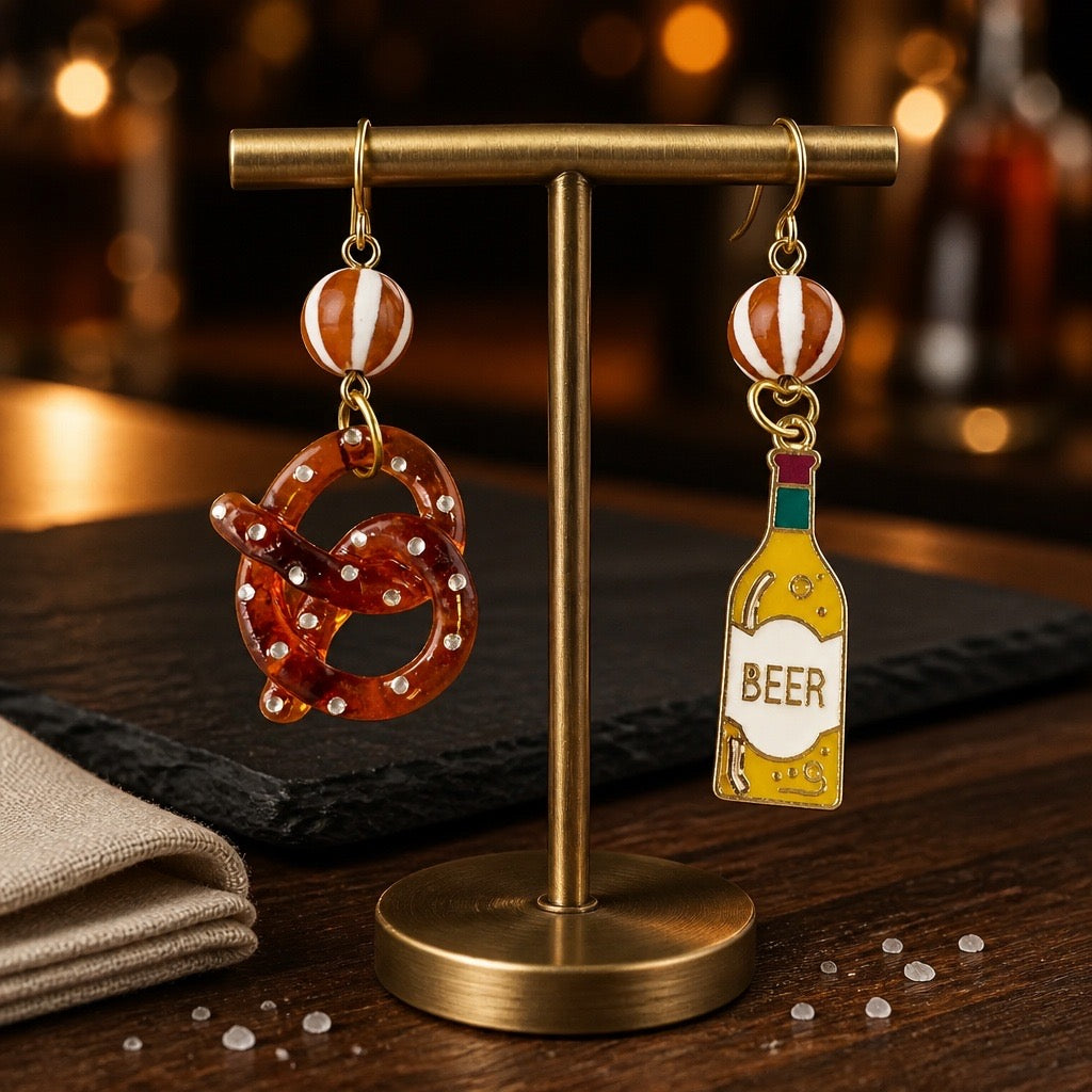 Pretzel and Beer Mismatched Earrings
