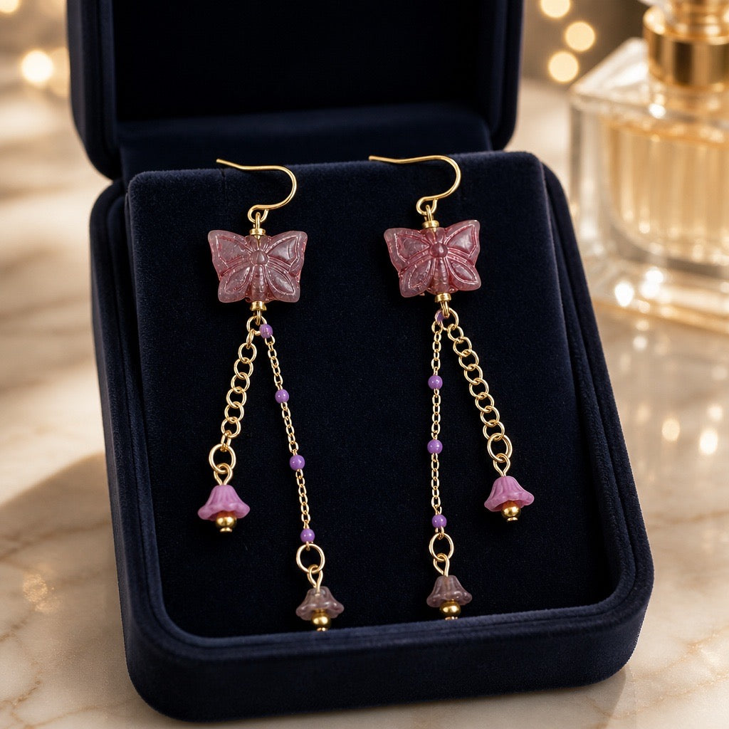 Butterfly Floral Tassel Earrings