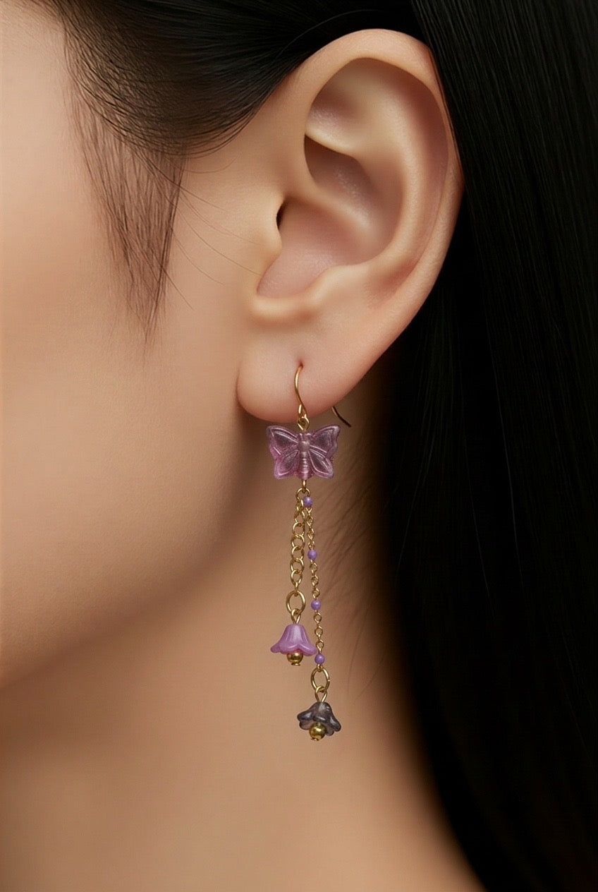 Butterfly Floral Tassel Earrings