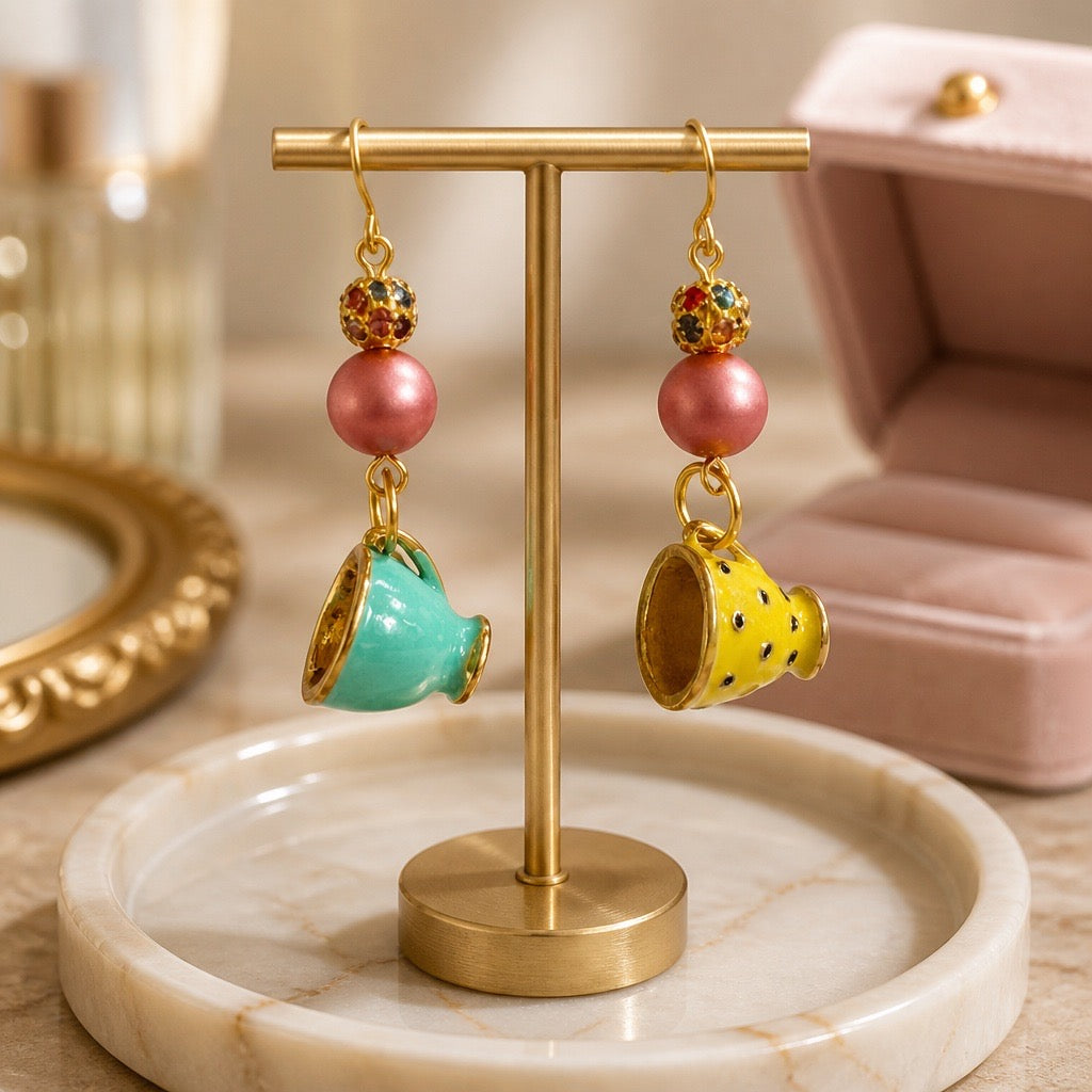 Whimsical Mismatched Teacup Earrings