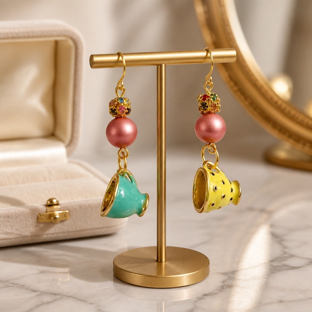 Whimsical Mismatched Teacup Earrings